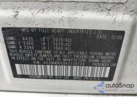 2010 Subaru Legacy 2.5I Limited из США, поврежденный, VIN 4S3BMBK69A3229724